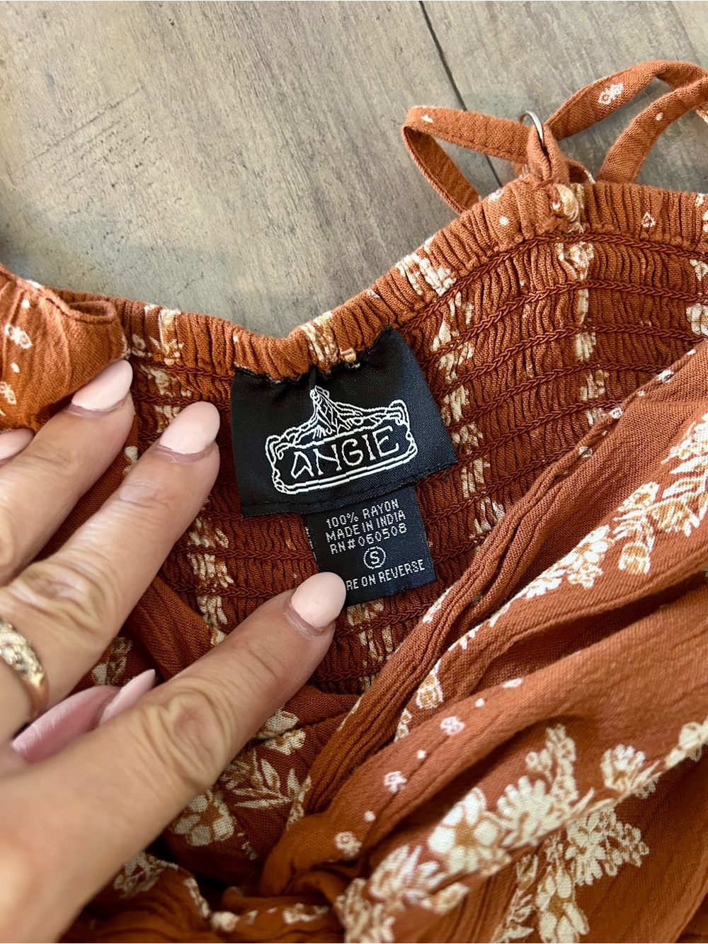 Angie Rust Floral Stripe Wide-Leg Jumpsuit - Picture 4 of 5